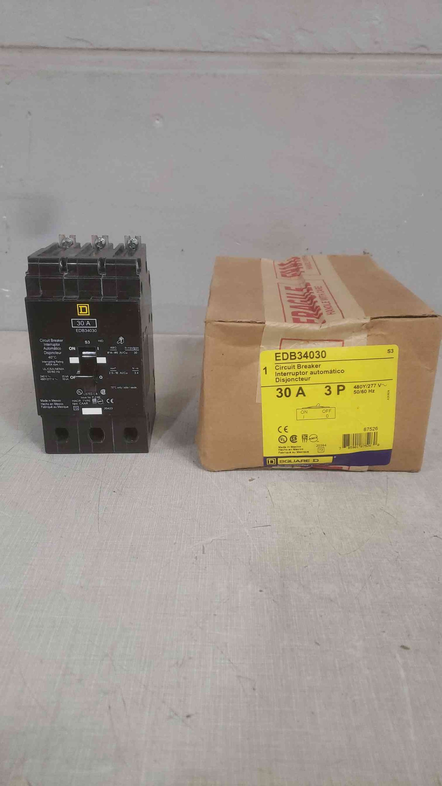 NEW IN BOX Square D 3P 480Y/277V 30A Breaker EDB34030 (SKU: 111127)
