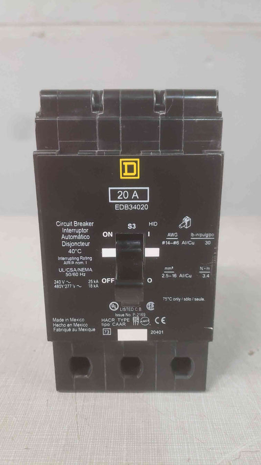 NEW SQUARE D 20A 480/277V~50/60Hz Circuit Breaker EDB34020(SKU: 111138)