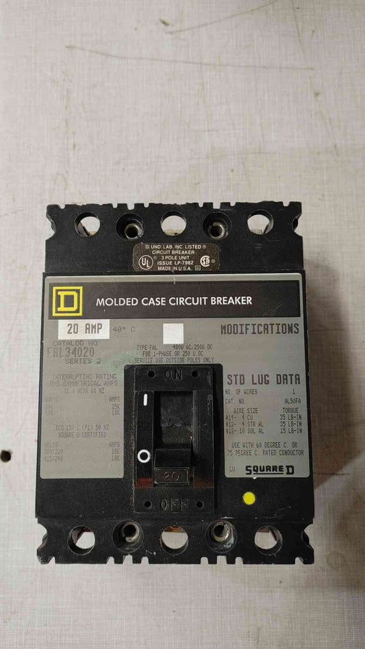 SQUARE D 20A Molded Case Circuit Breaker FAL34020(SKU: 111493)