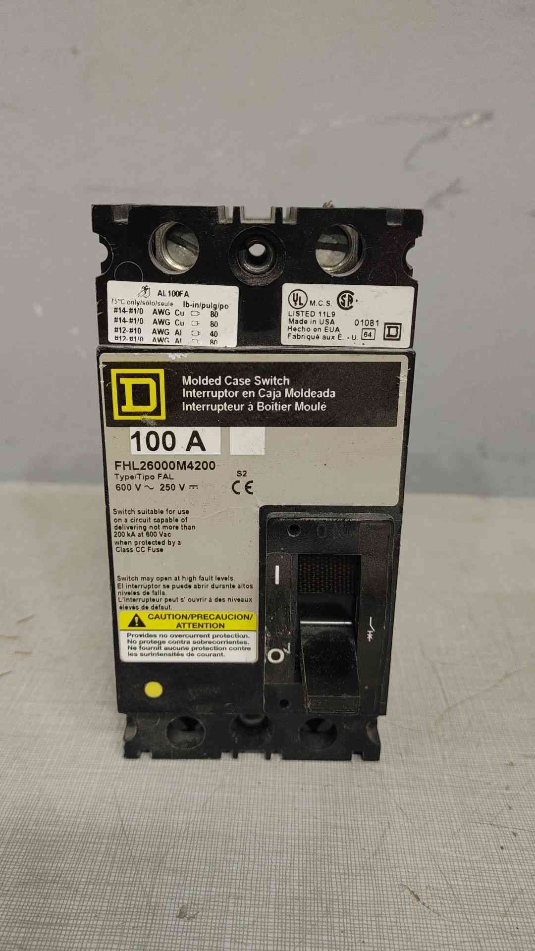 SQUARE D 100A 600V Molded Case Switch FHL26000M4200 (SKU: 111556)