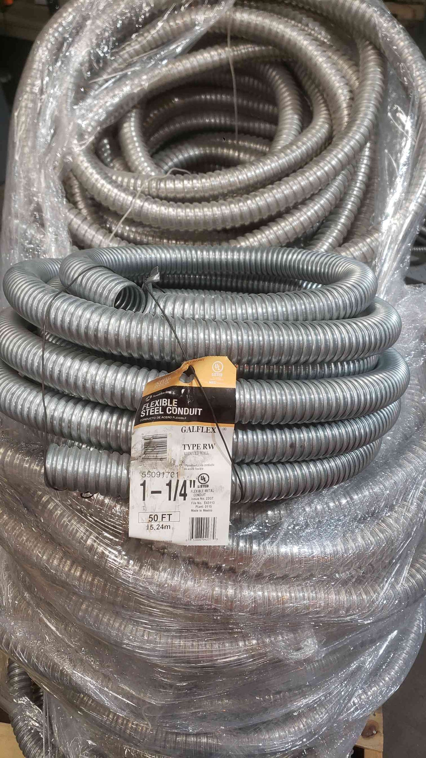 NEW Southwire 50' 1-1/4" Flexible Steel Conduit Type RW 55091701 (SKU: 111606)