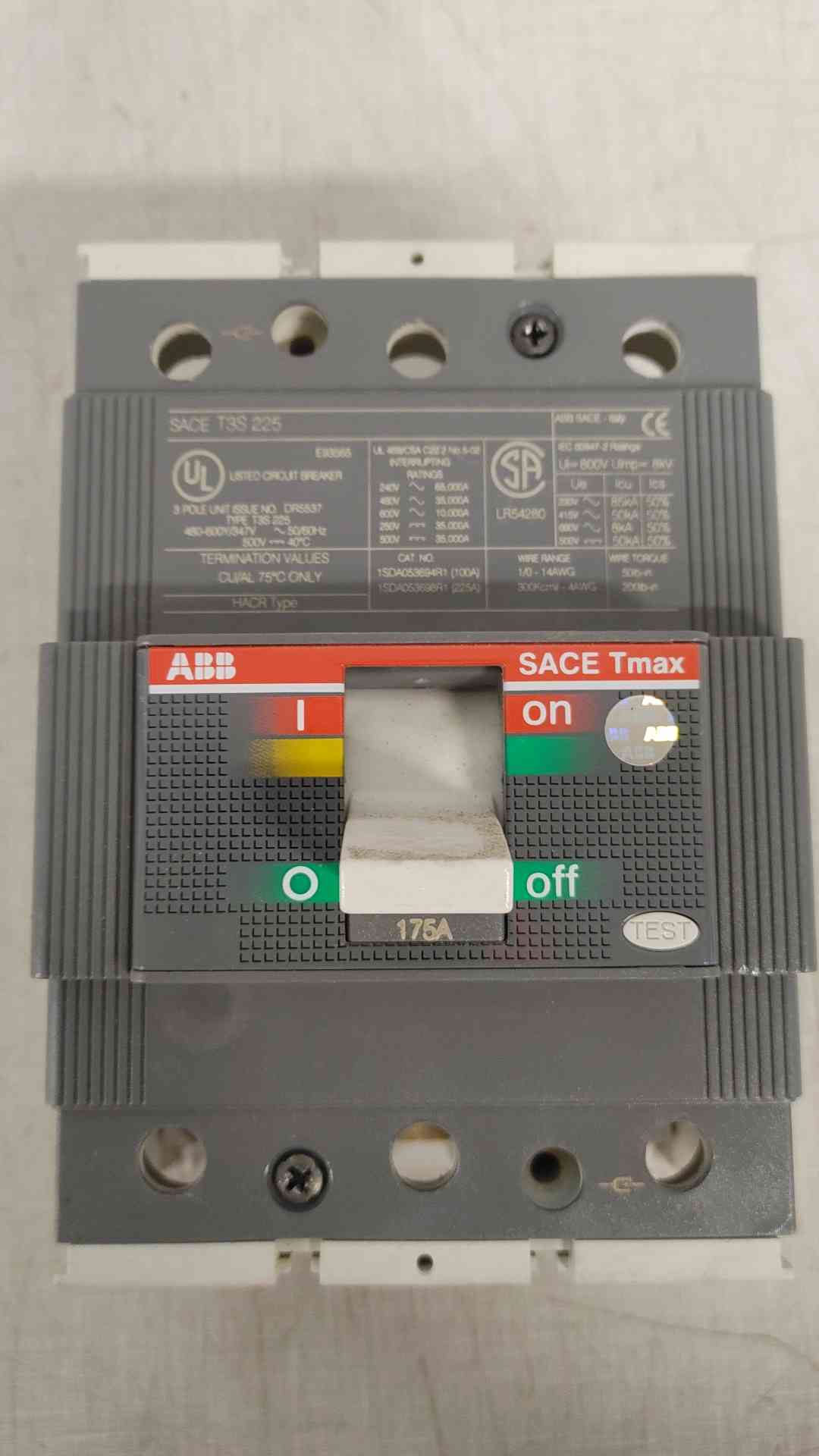 ABB 175A SACE Tmax T3S 225 3 Pole Breaker