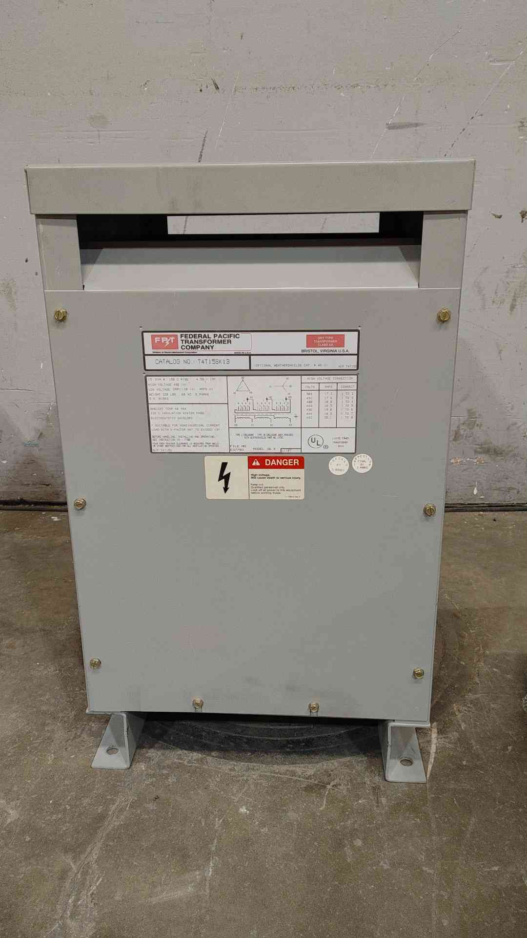 15KVA FPT 42A 480V x 208/120v 3PH Transformer T4T15SK13(SKU: 111978)