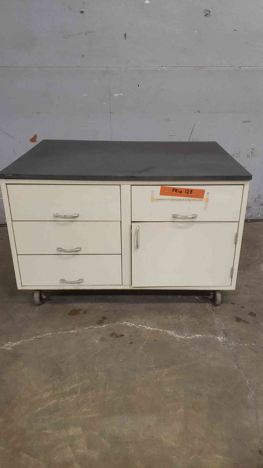 4' Kewaunee Sitting Height Rolling Lab Desk W/ 4 Drawers 1 Door (SKU: 112101)