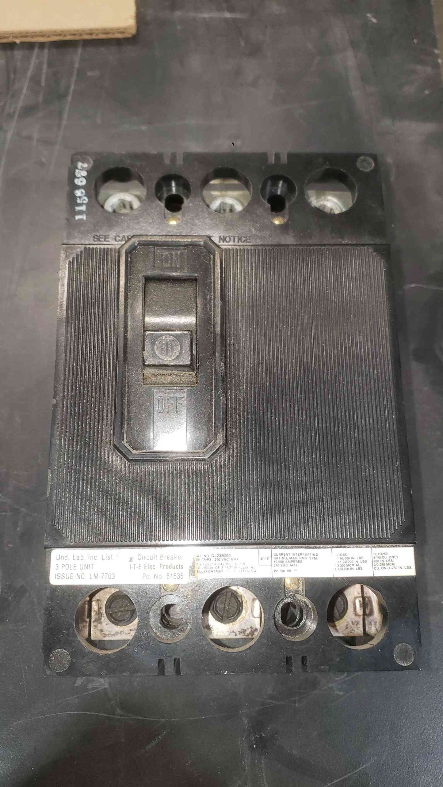 I-T-E 200A 240VAC 3 Pole Breaker QJ23B200 (SKU: 112305)