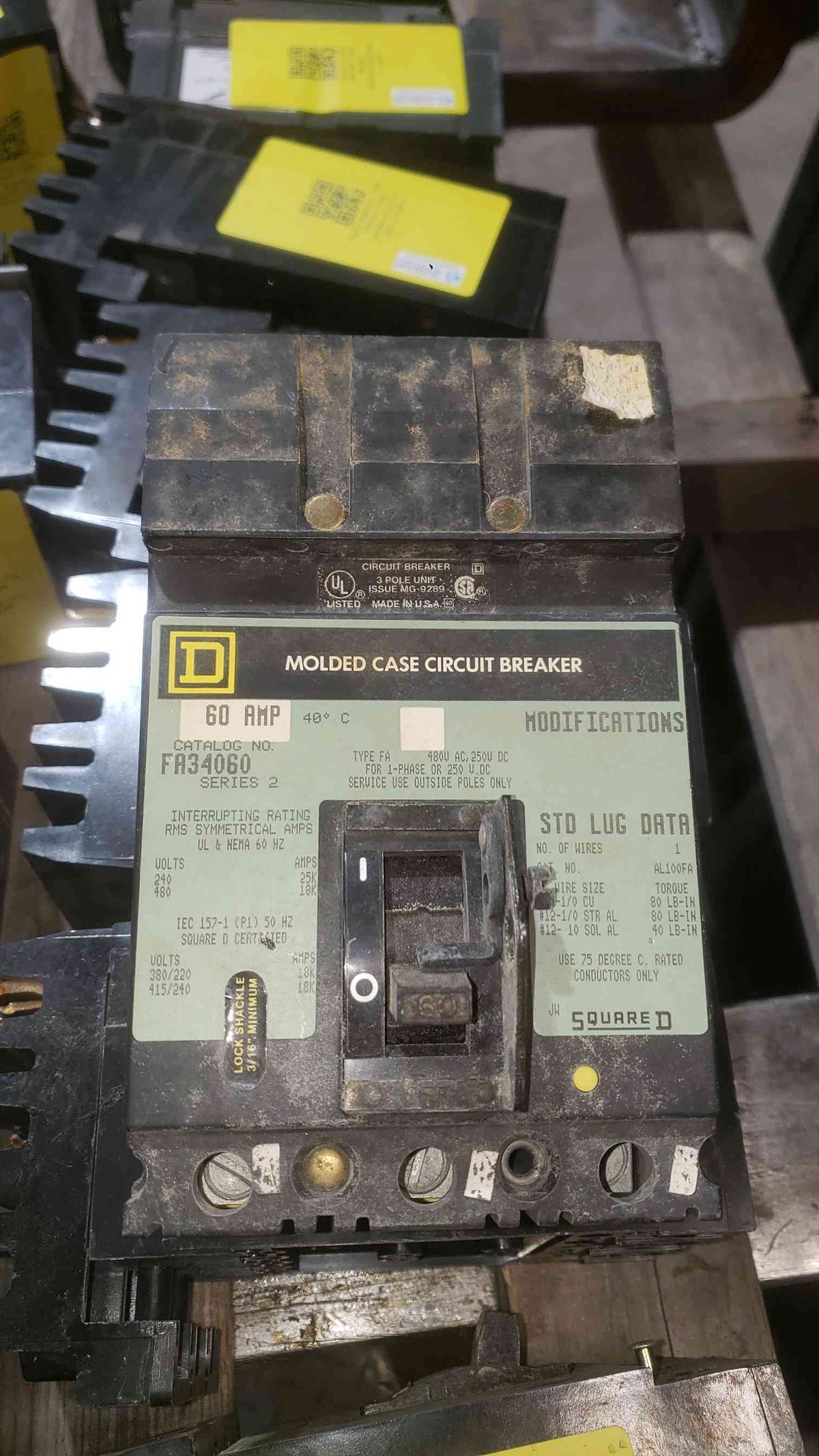 Square D 60A 480VAC 3 Pole Breaker FA34060 (SKU: 112293)