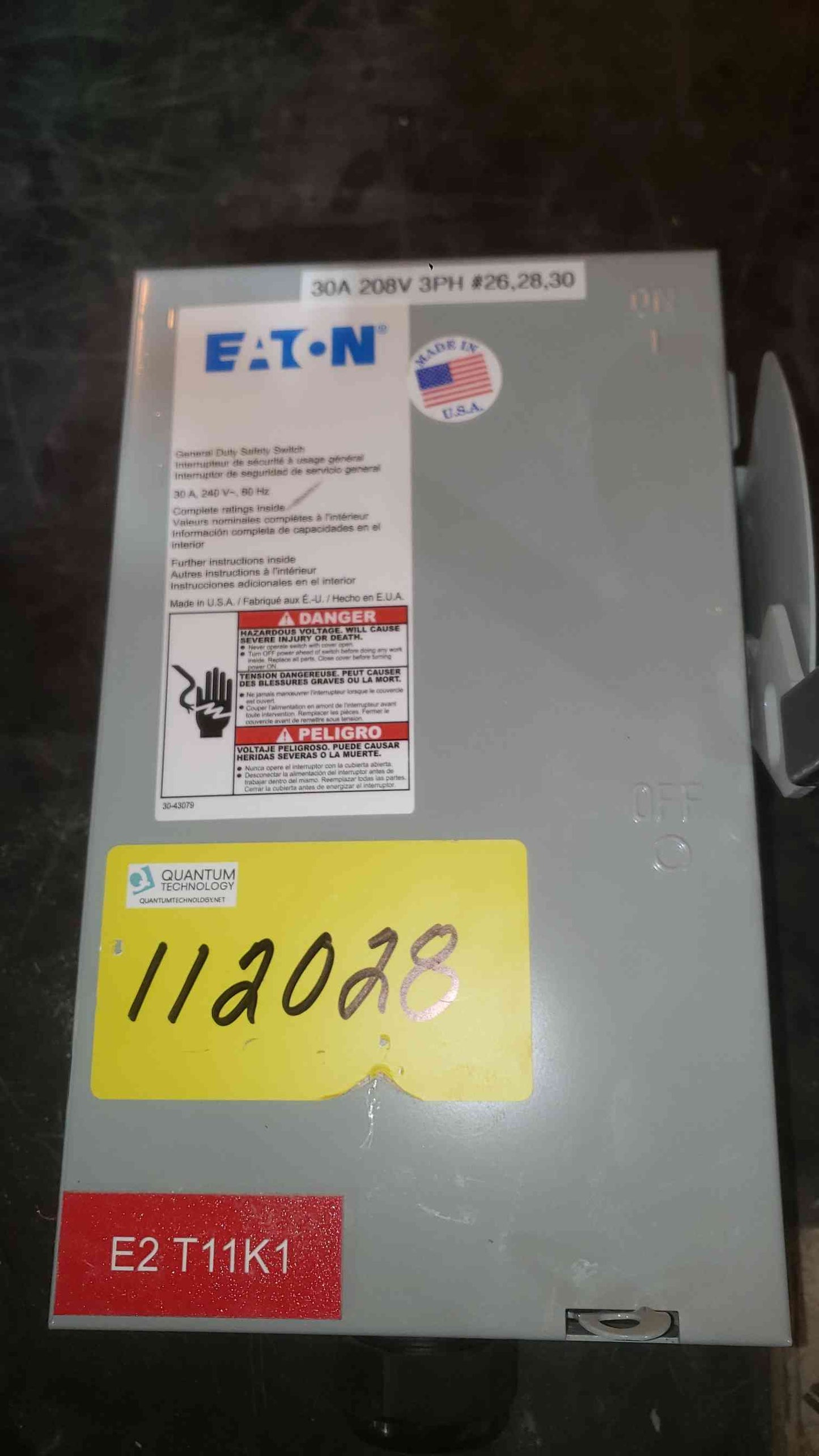 EATON 30A 240V~ General Duty Safety Switch DG321NGB (SKU: 112567)