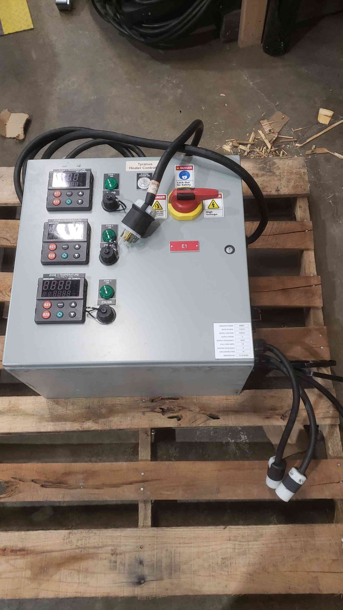 Ambri 208VAC 16A 3PH 3-Zone Heater Control Panel Meters & Relays (SKU: 112615)