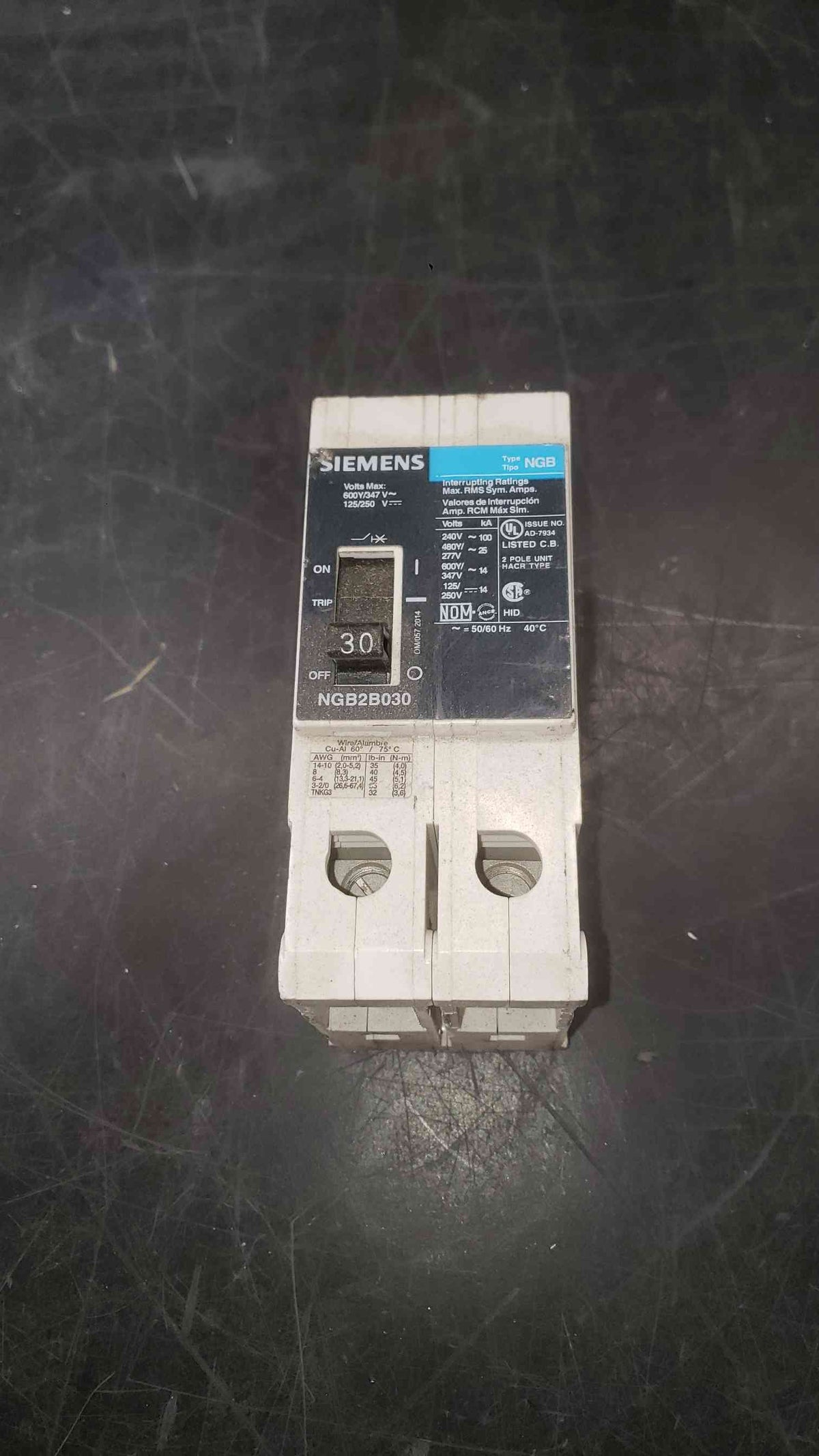 Siemens 30A 600Y/347 V~ 2 Pole Breaker NGB2B030 (SKU: 112678)