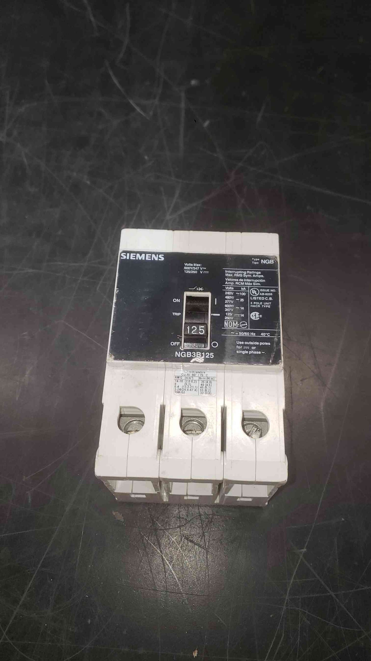 Siemens 125A 600Y/347V 3 Pole Breaker NGB3B125 (SKU: 112674)