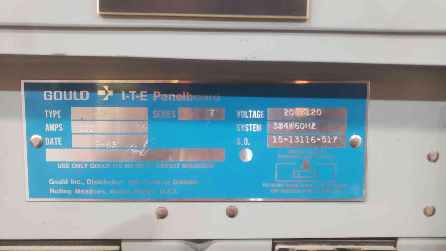 Gould I-T-E 100A Panelboard 208Y/120V 3PH 4W with ASCO 920 100 Amp Remote Control Switch & BQ Breakers (SKU: 112767)