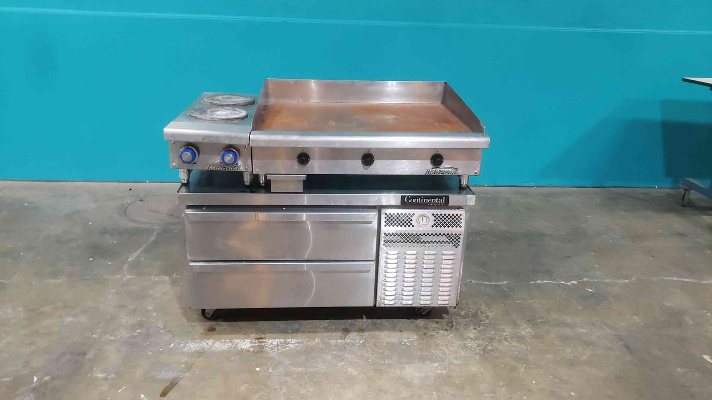 Imperial 36" Electric Griddle with 2-Burner Hot Plate & Continental 48" 2-Drawer Refrigerated Chef Base Combo (SKU: 113026)