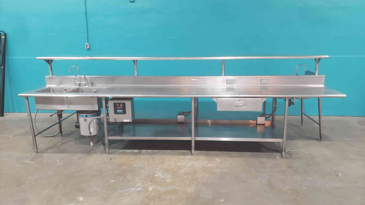 Salvajor Commercial Food Waste Disposer with ARSS-2 Auto-Reversing Control & 12' Stainless Prep Table Sink Combo (SKU: 113027)