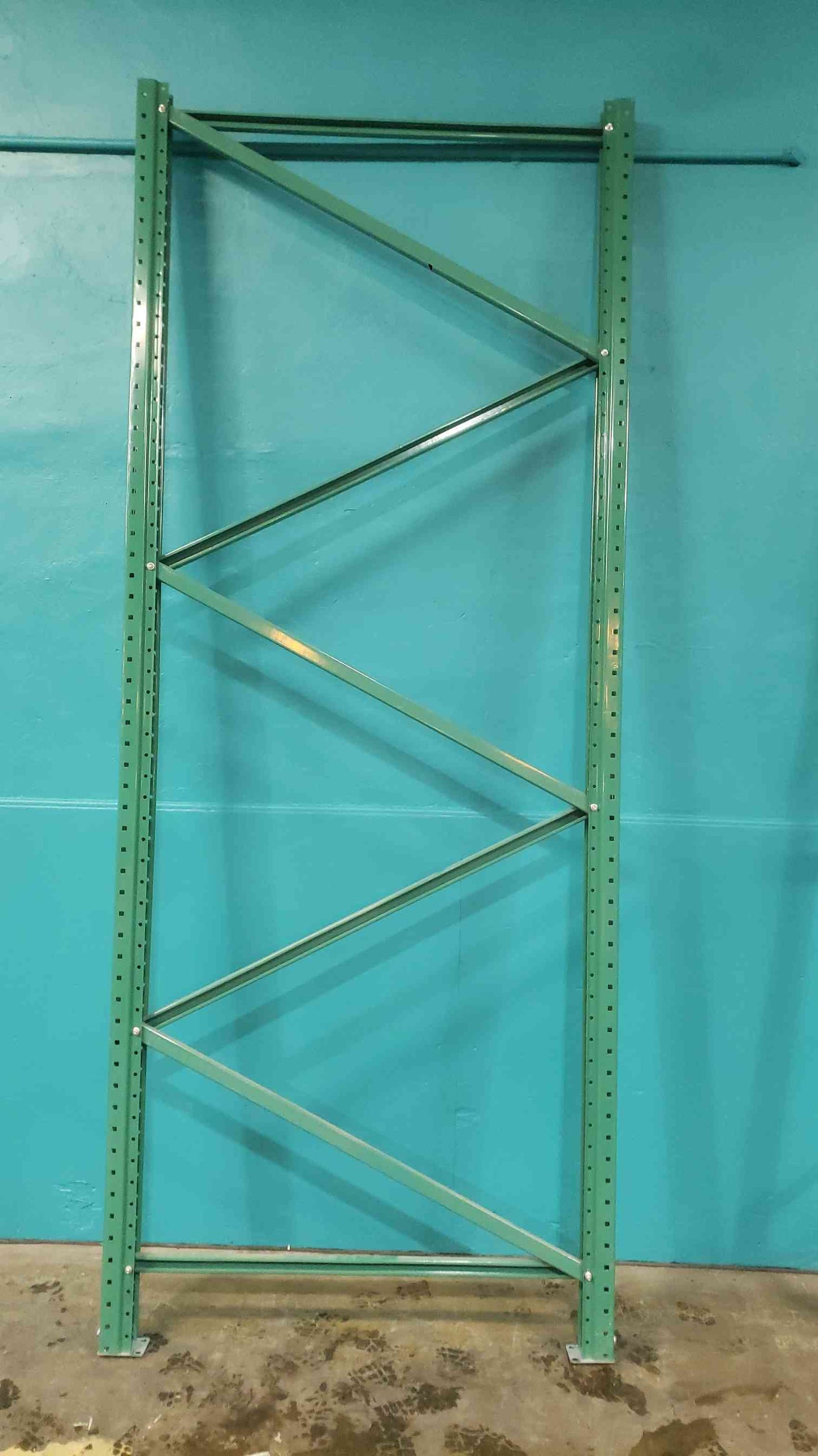 10' Teardrop Pallet Rack Upright Frame - 42" Depth - Interlake Style Green/Teal (SKU: 113087)