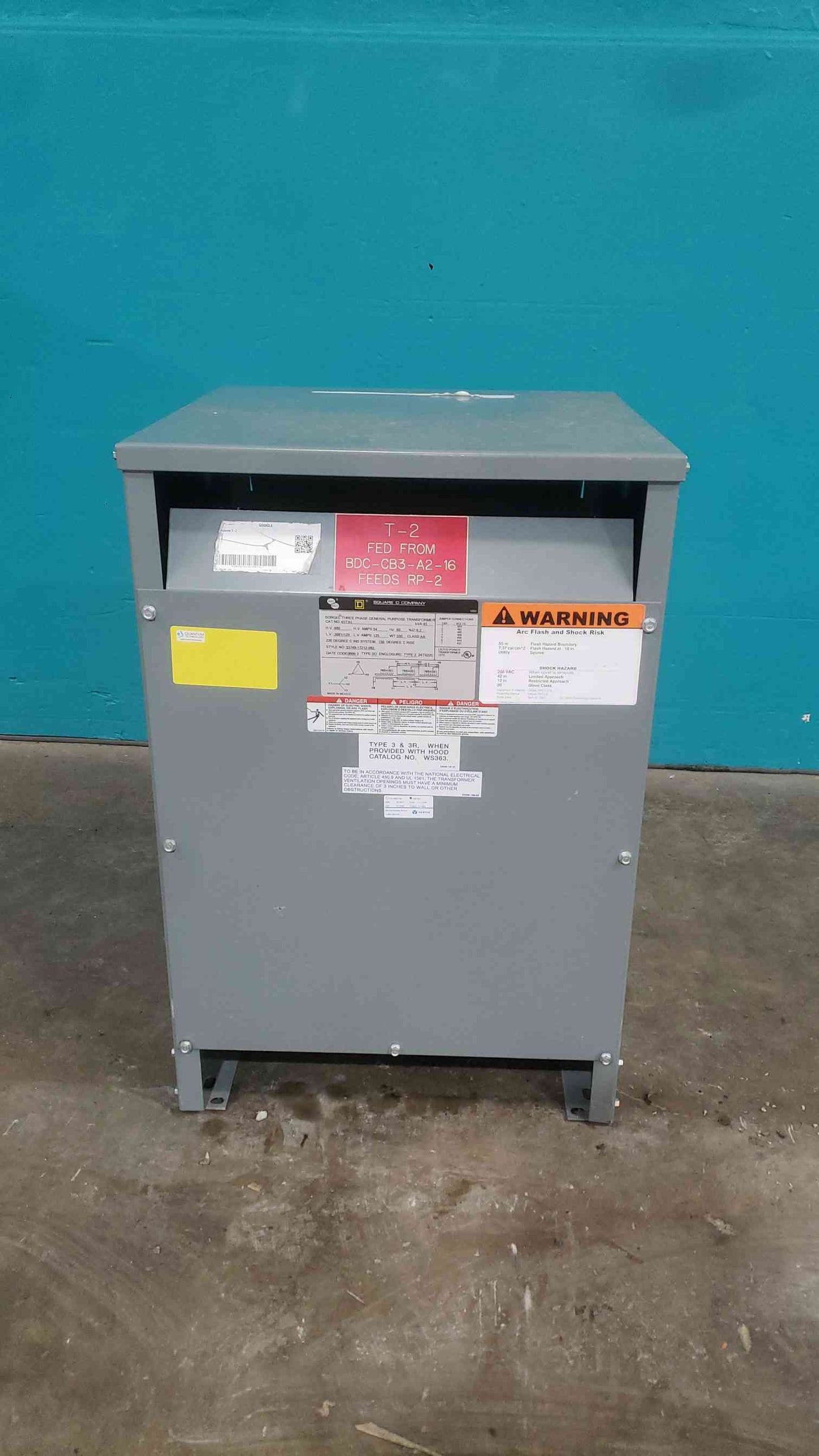 Square D 45T3H 45 kVA Transformer 3 Phase 480V to 208Y/120V Sorgel Dry Type (SKU: 113134)