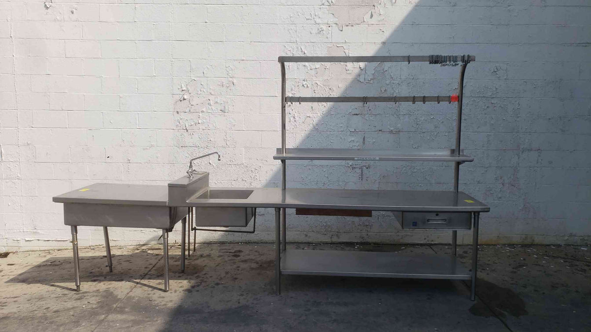 Stainless Steel Commercial Kitchen Prep Table Rack Utility Drawer Sink Unit NSF
