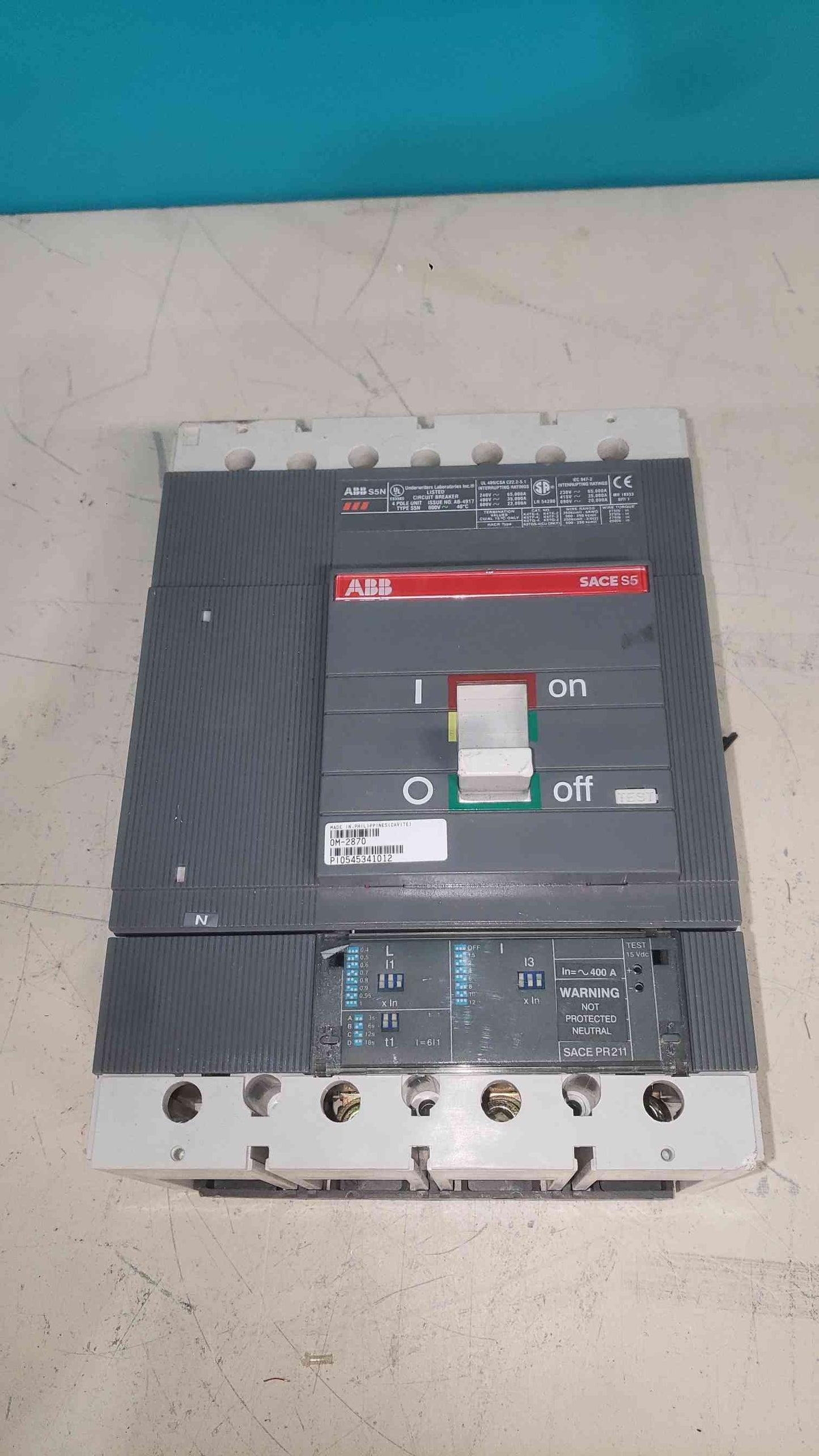 ABB SACE S5N 400A Circuit Breaker 4 Pole 600V PR211 Electronic Trip Unit MCCB (SKU: 113647)