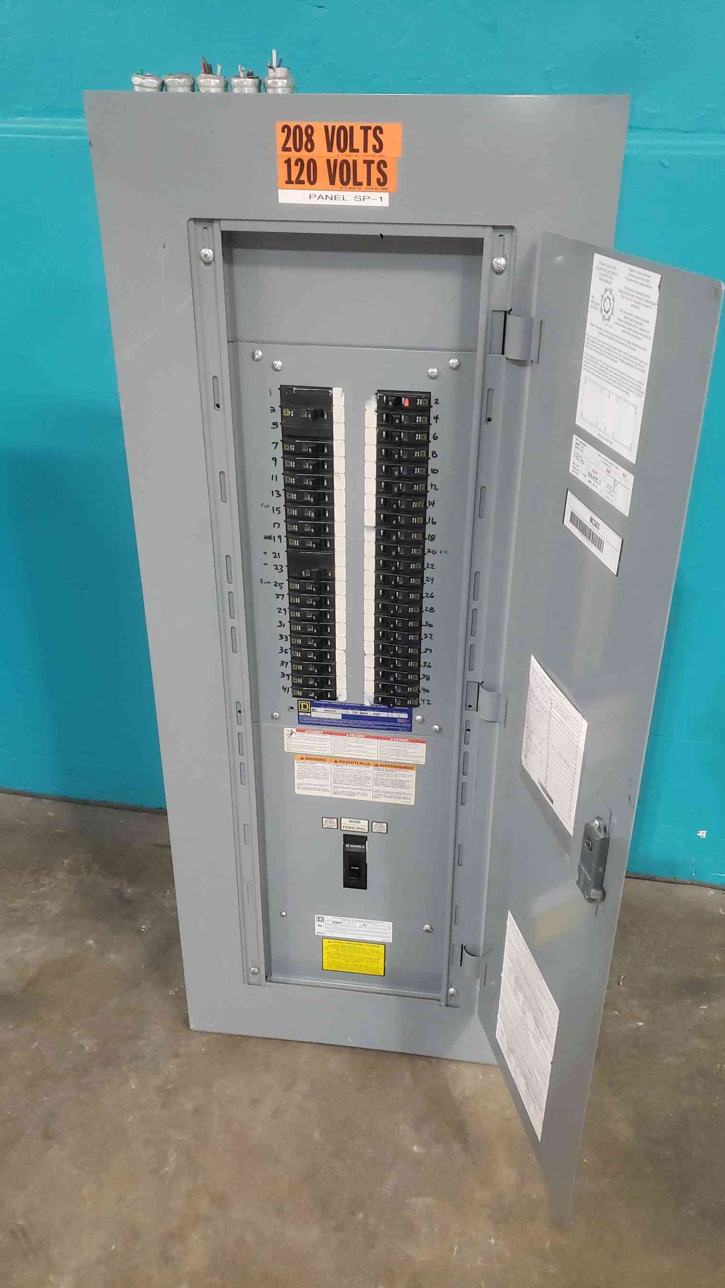 Square D NQ 208V 3 Phase Panelboard 200A Main Breaker 30A 3-Pole 37x QOB 20A 1-Pole