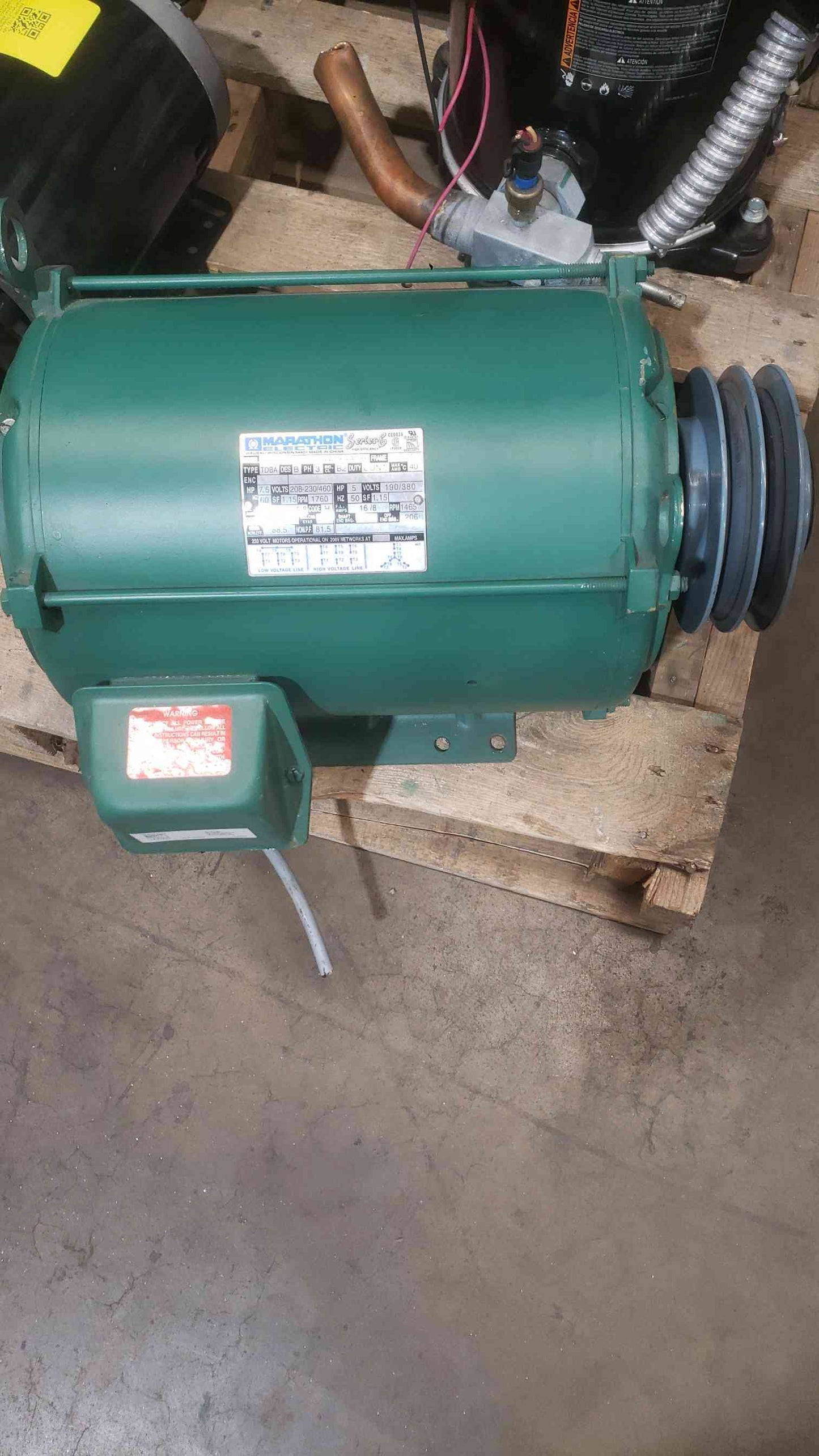 Marathon 7.5 HP 3 Phase Industrial Motor 1760 RPM 230V 460V 213T ODP Series-E Pulley