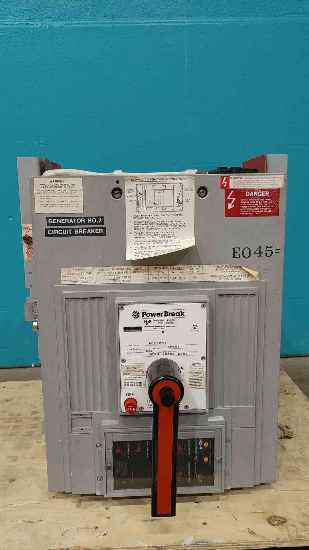 GE Power Break 3000A Circuit Breaker TC3030SSE1C 3 Pole MicroVersaTrip MS-9 480V