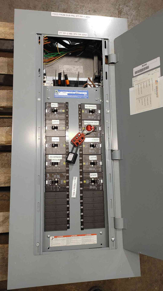 Square D 250 Amp 480V 3PH Panel W/ 100A 30A 20A EDB Bolt-On Breakers & Door