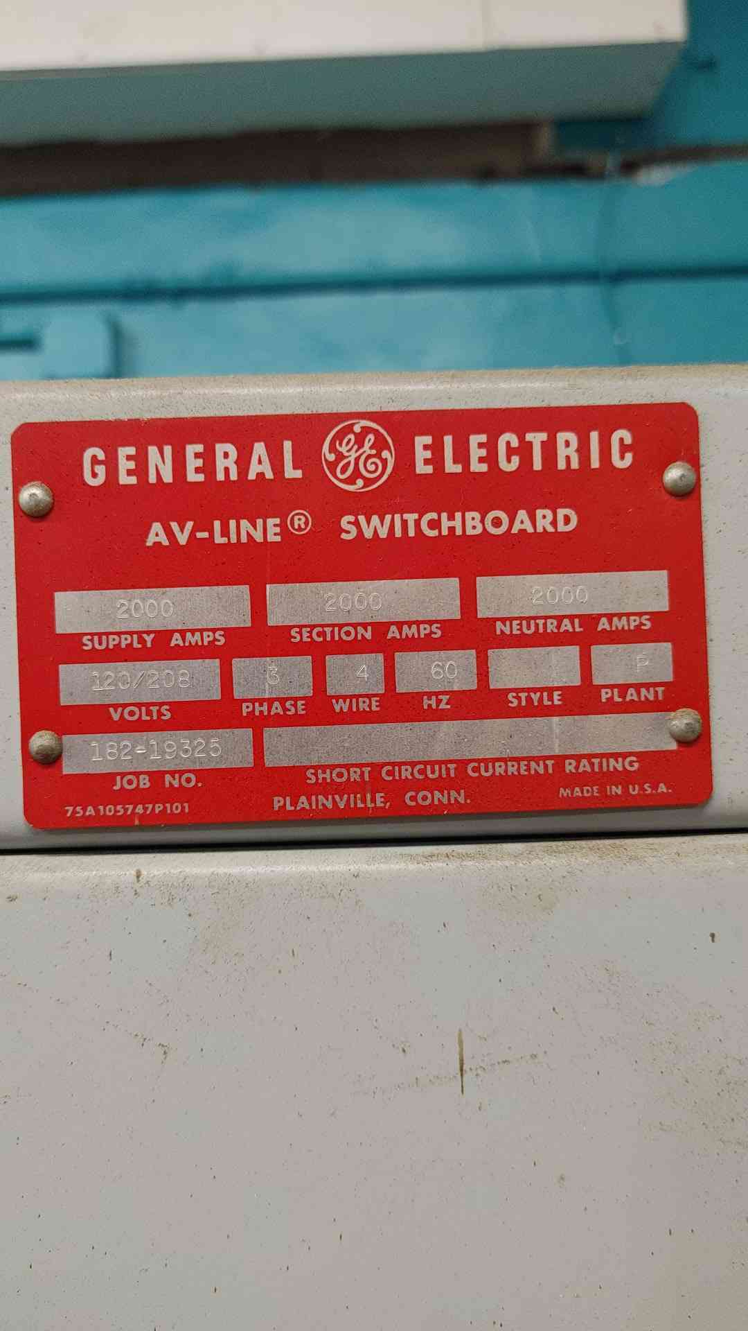 GE AV-Line 2000A Switchboard THPC3620B 2000 Amp High Pressure Switch THFP Fused