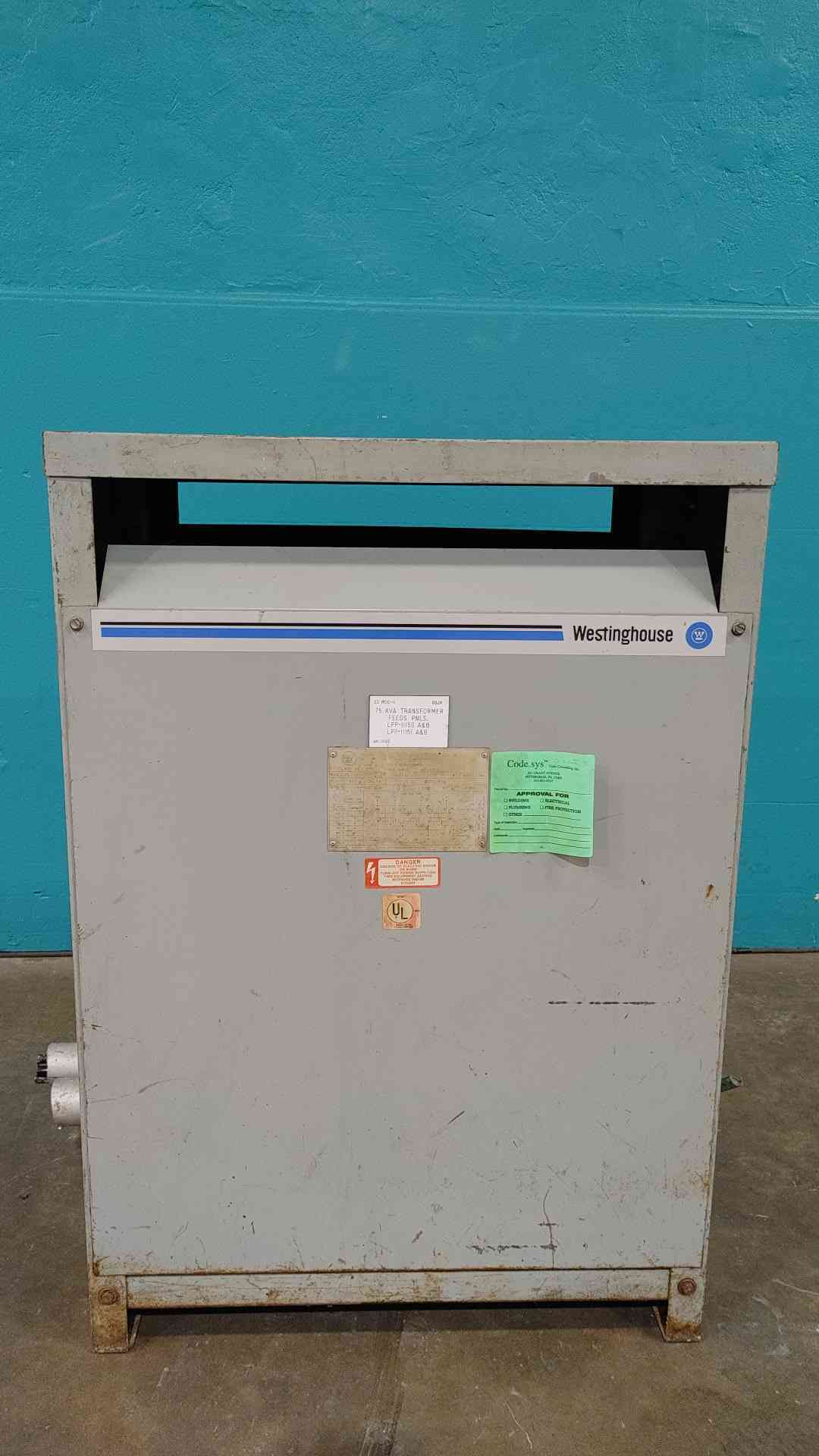 Westinghouse 75 KVA Transformer 3 Phase 480V to 208Y 120V DT-3 V48M28T75J Box