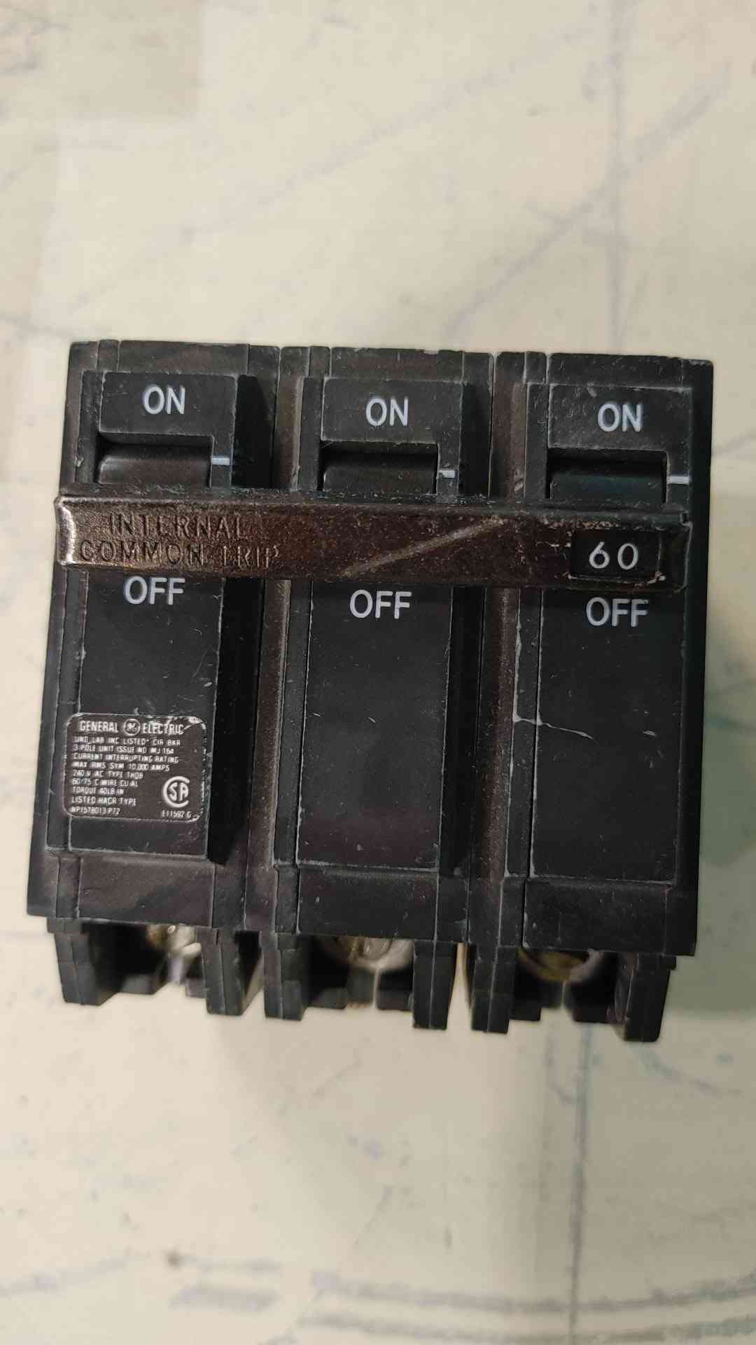 GE THQB32060 60A 3 Pole 240V Bolt-On Commercial Circuit Breaker THQB 60