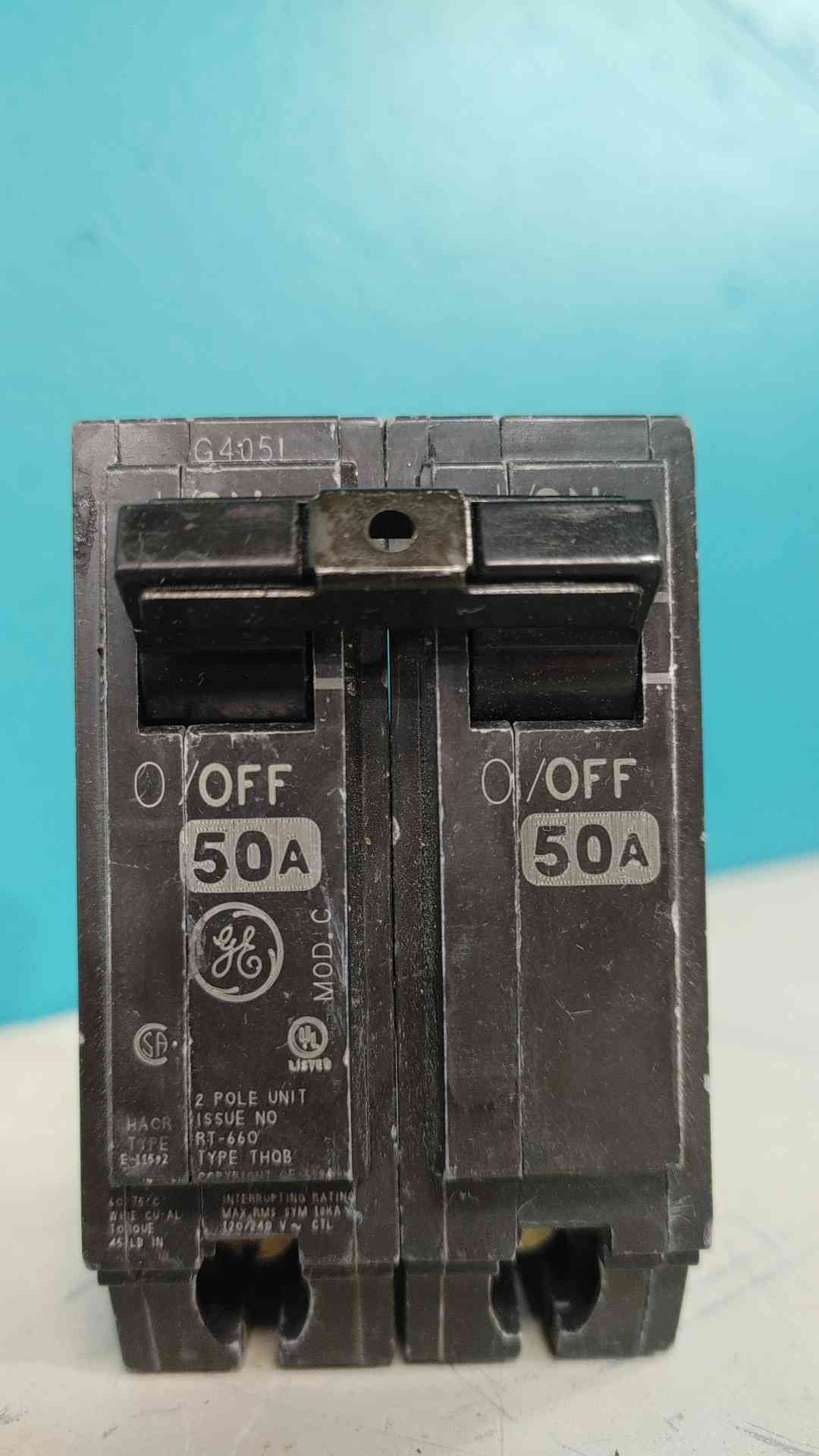 GE THQB2150 50A 2 Pole 120/240V Bolt-On Commercial Circuit Breaker THQB 50