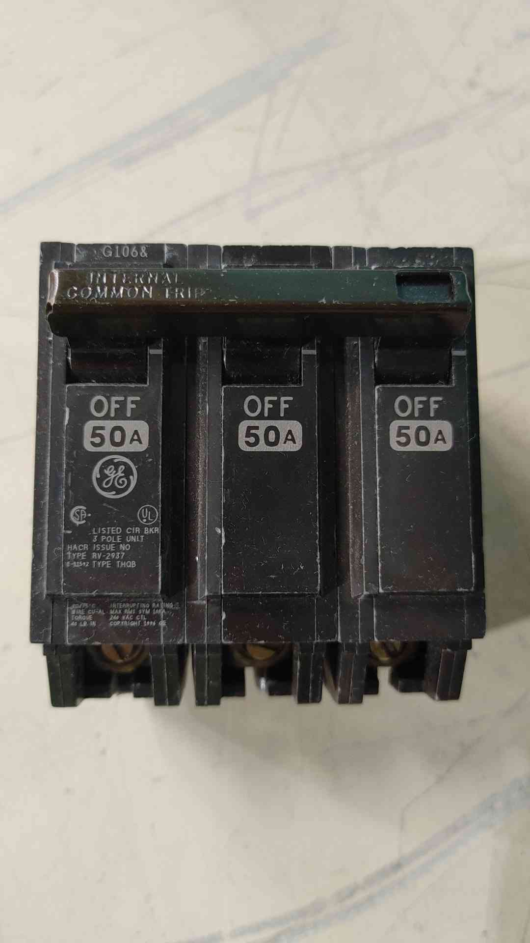 GE THQB32050 50A 3 Pole 240V Bolt-On Commercial Circuit Breaker THQB 50