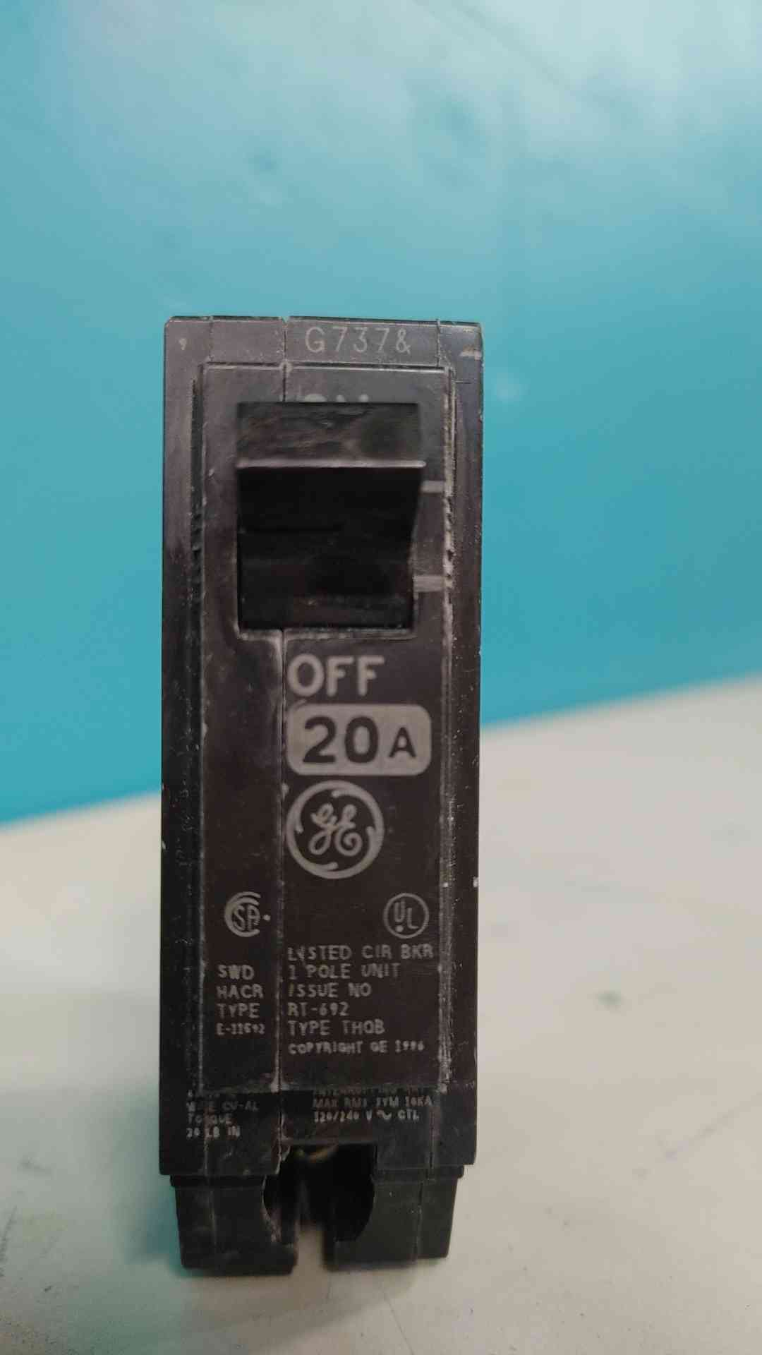 GE THQB1120 20A 1 Pole 120/240V Bolt-On Commercial Circuit Breaker THQB 20