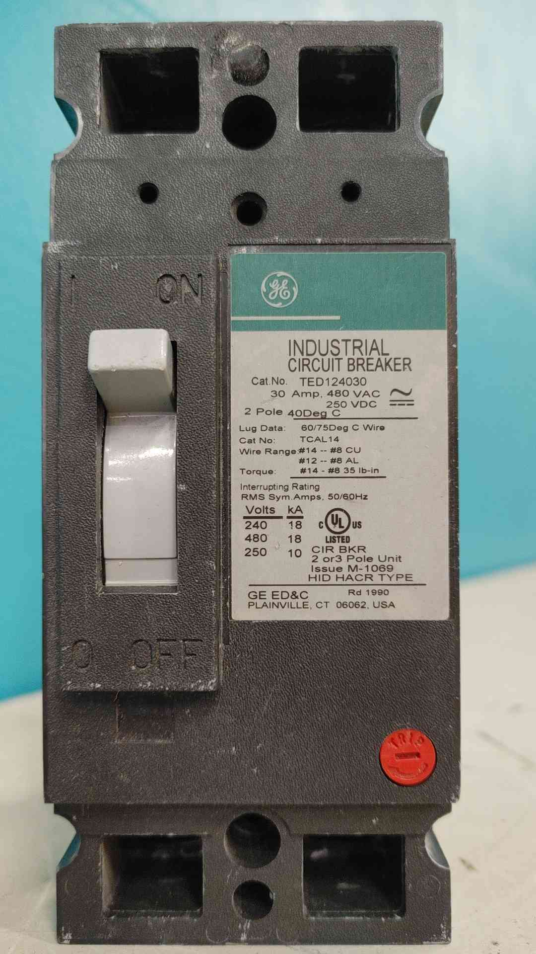 GE TED124030 30A 2 Pole 480V Industrial Molded Case Circuit Breaker TED124030 30