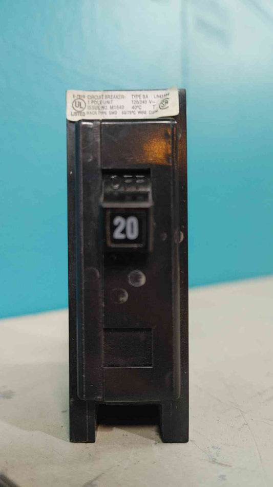Westinghouse BA1020 20 Amp 1 Pole Bolt On Circuit Breaker Type BA 20A 120/240V