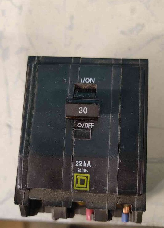 Square D QOB330VH 30A 3 Pole 240V Bolt-On Circuit Breaker High AIC 22kA 30 Amp