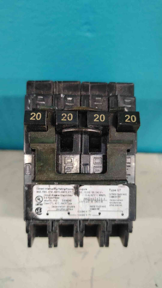 Siemens Q22020CT2 Quadplex Circuit Breaker 20A 2-Pole Type QT 120/240V