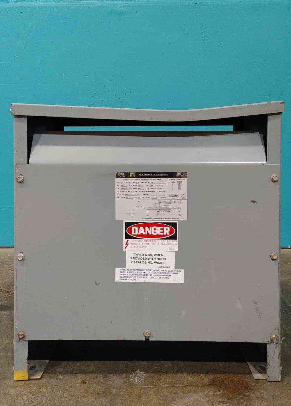 Square D Sorgel 30T12H 30 kVA Transformer 240V to 208Y/120V 3 Phase Dry Type