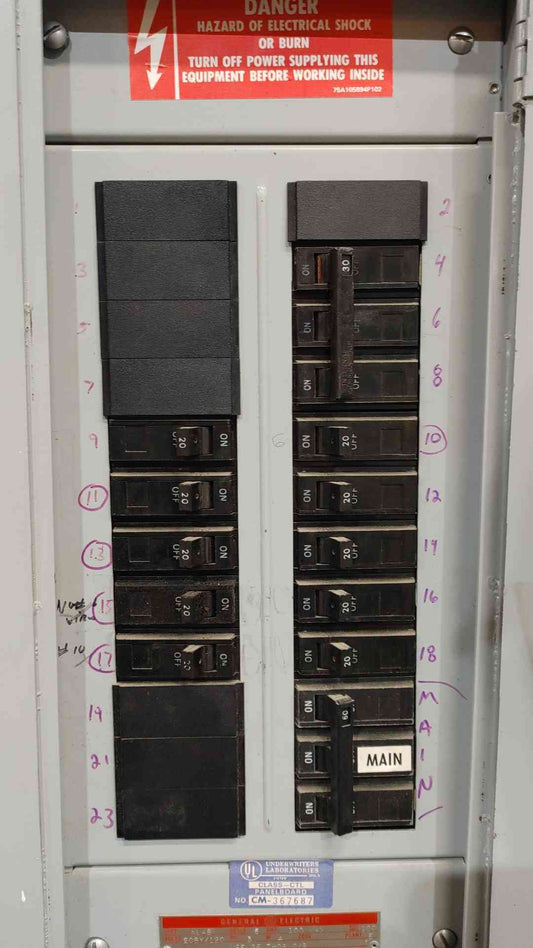 GE NLAB 100A Panelboard 208Y/120V 3 Phase Loaded w/ GE THQB Breakers 30A 60A 20A