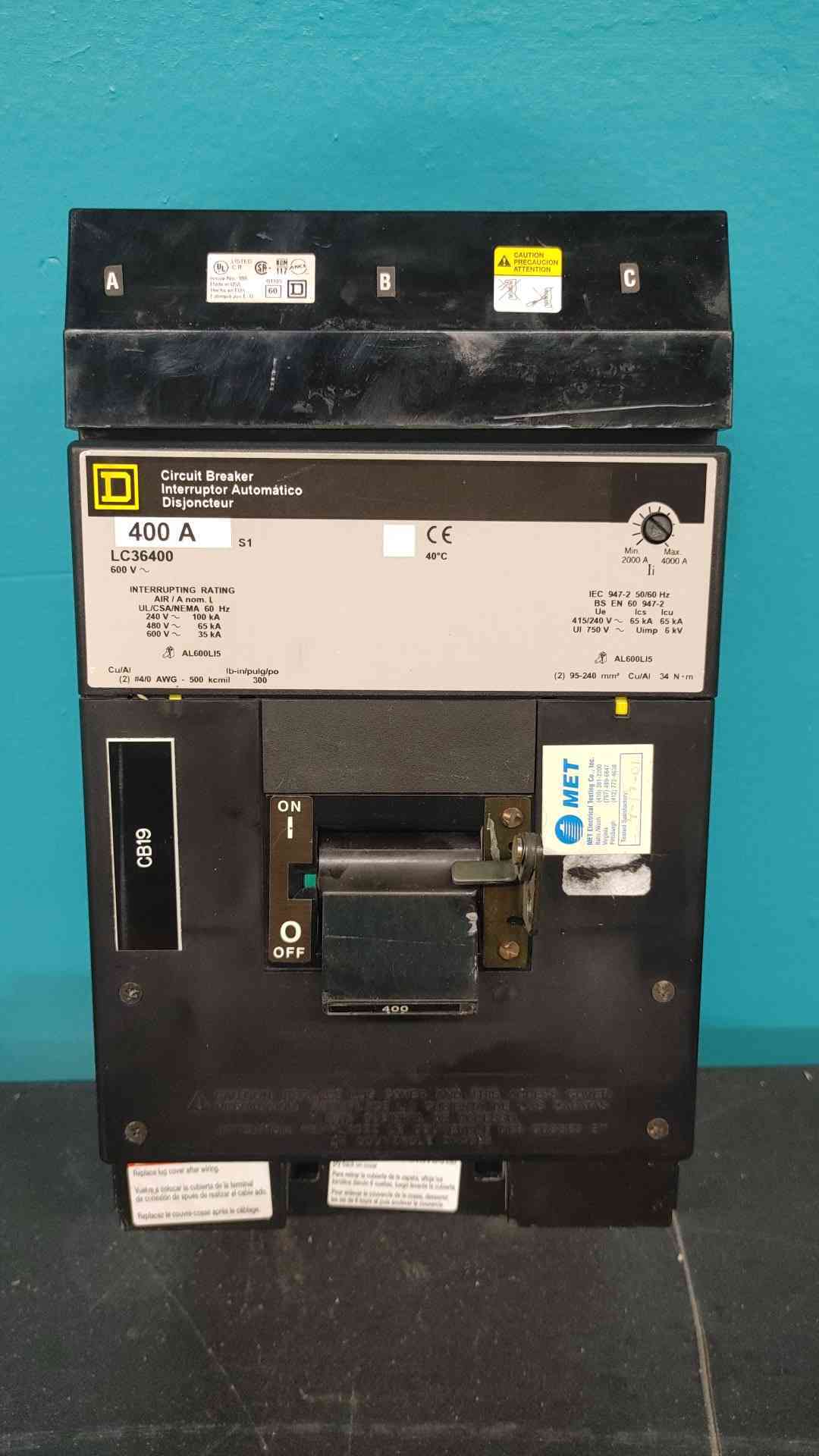 Square D LC36400 3 Pole 400A 600V Molded Case Circuit Breaker L-Frame 65kA