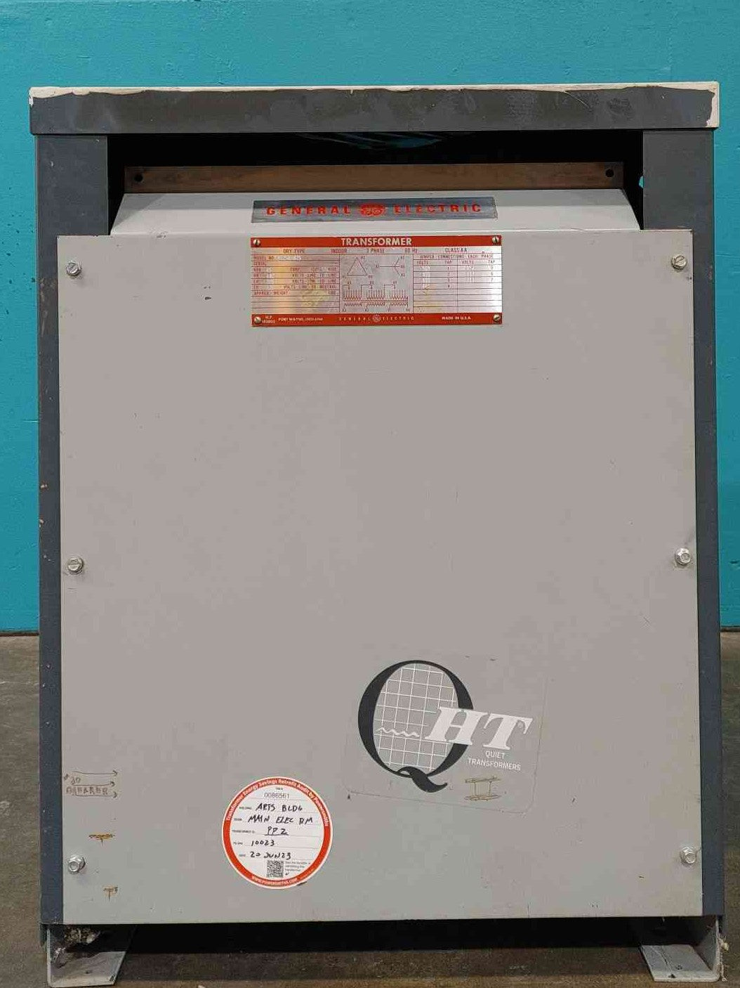 GE 45 KVA Dry Type Transformer 3PH 480V 208Y/120V Quiet Type 9T25A3873 9T23B3873