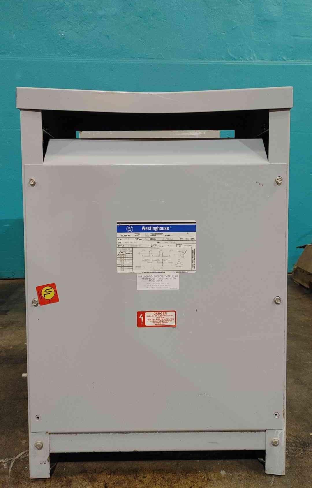 Westinghouse 45 kVA K-4 Transformer 480V to 208Y/120V 3Ph Dry Type V48M28T45K