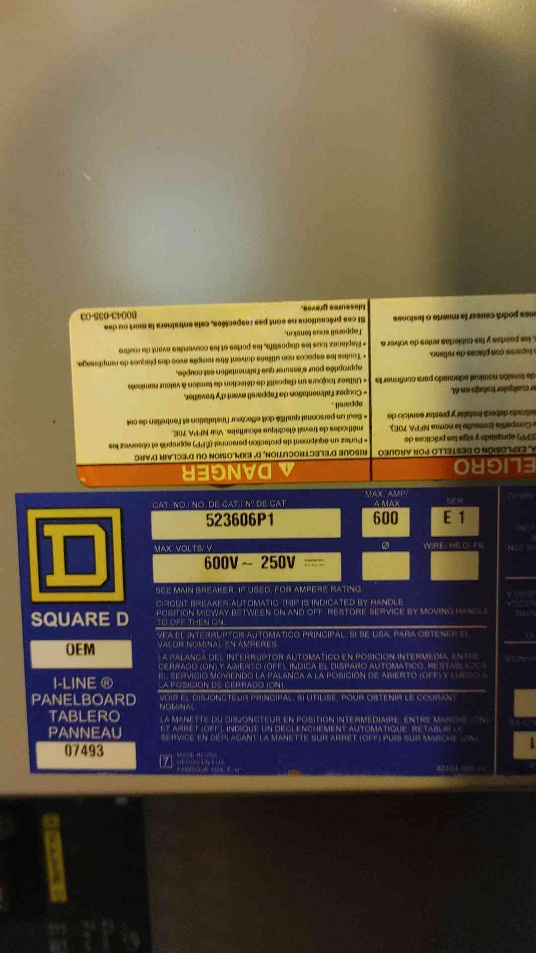 Square D I-Line Panelboard Interior 600A 600V 6x KA36225 225A Breakers Emerson