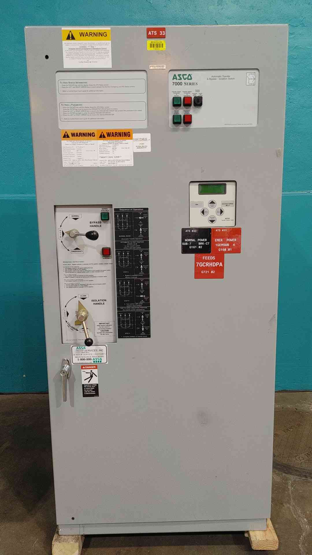 ASCO 7000 Series 260A 480V 3PH Bypass Isolation Transfer Switch E07ATBC30260N5XC