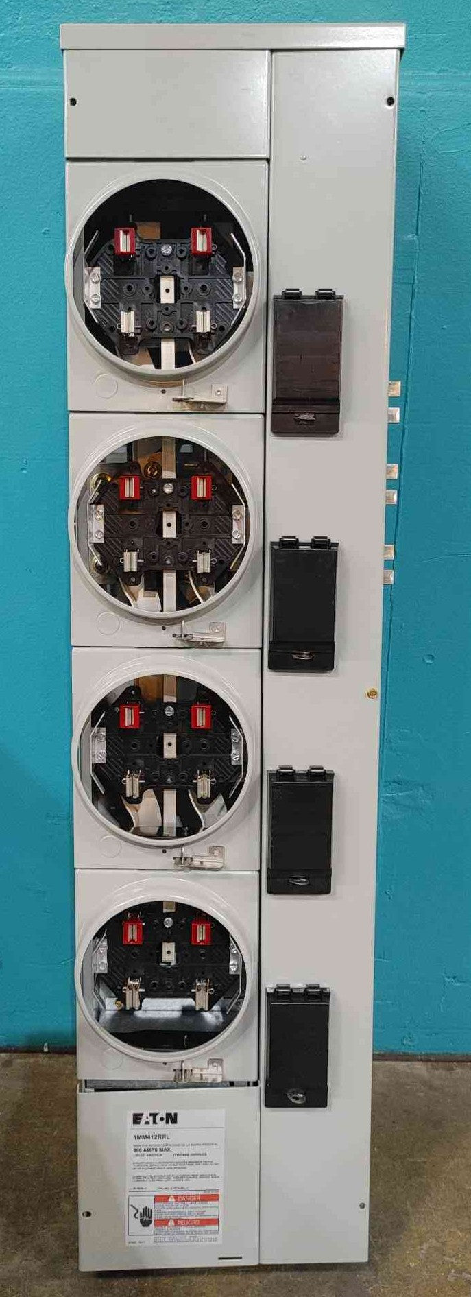 (New) Eaton 1MM412RRL 4 Gang Meter Stack 800A Bus 120/240V Ringless Meter Pack Panel