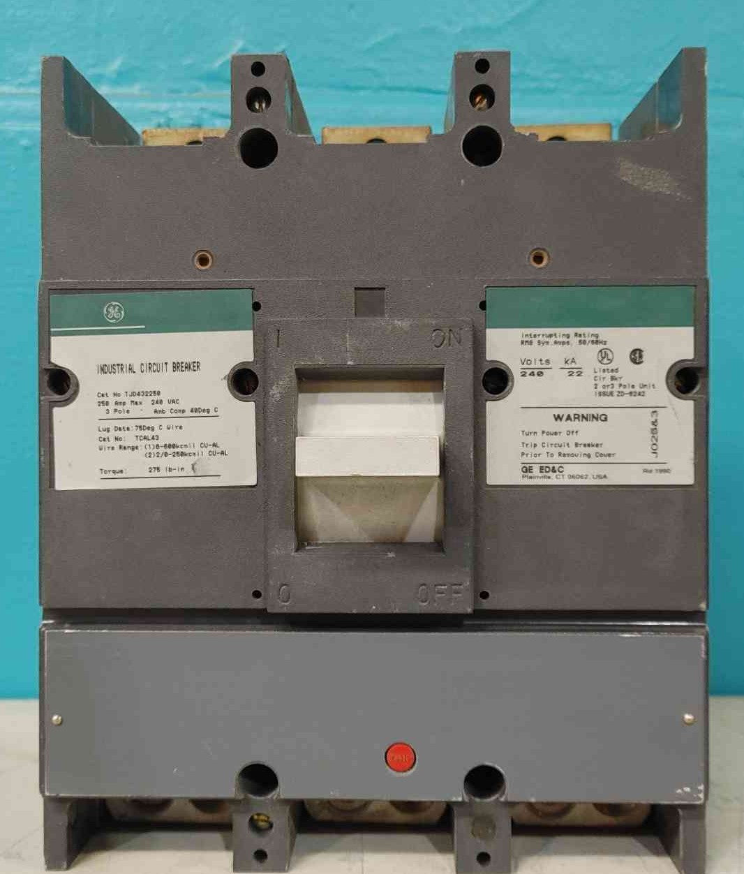 GE TJD432400 Industrial Circuit Breaker, 3-Pole, 250A Max, 240VAC (Sku:114697)