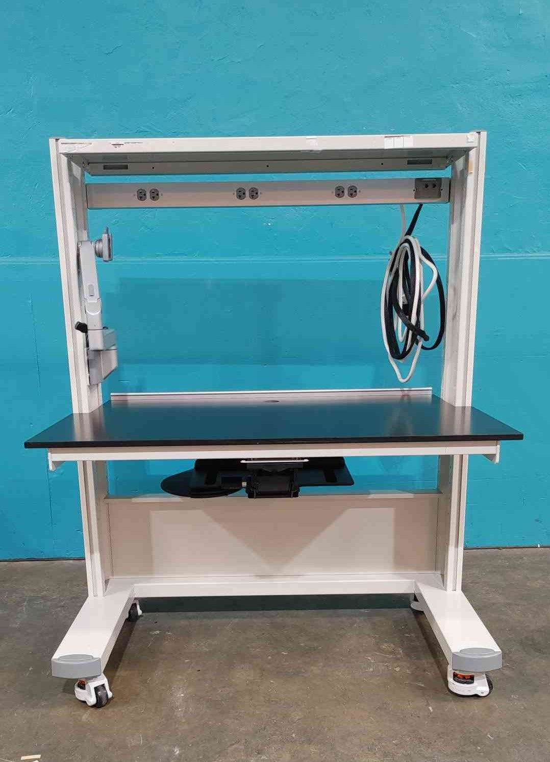 4' Rolling Lab Table w/6 Port PDU Strip, Swivel Desk Pull Out And Mount (Sku 115136)