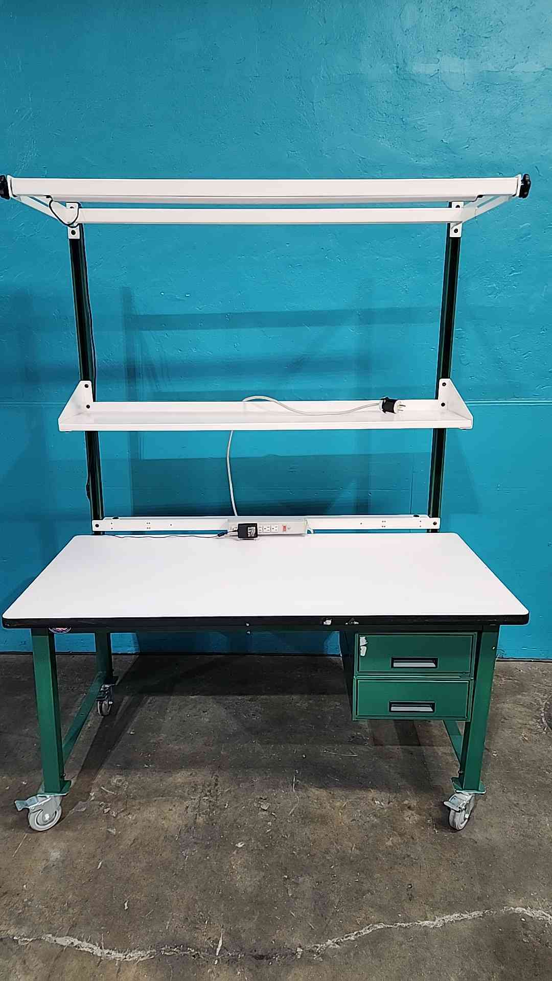 5' Green Rolling Lab Desk/Table W/ Shelf & Drawers (SKU: 115251)