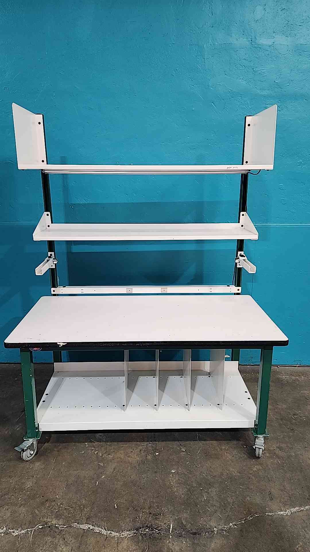 5' Green Rolling Lab Desk/Table W/ Shelves (SKU: 115256)