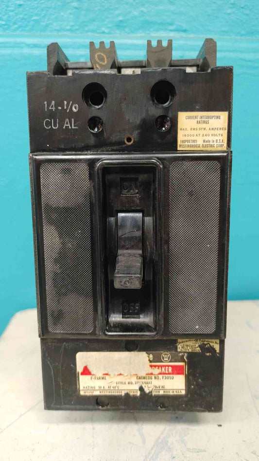 Westinghouse F3050 50A 3 Pole Circuit Breaker 600V F Frame 37376G17 AB De-Ion