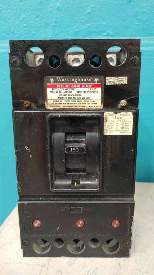 Westinghouse JA3150W 150A 3 Pole Circuit Breaker 600V JA-225 Frame 657D791G16