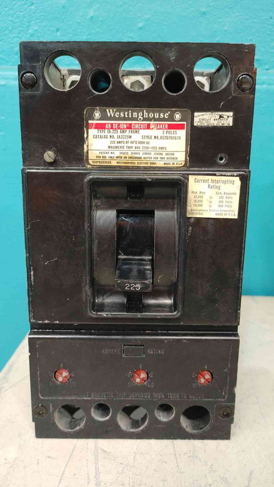 Westinghouse JA3225W 225A 3 Pole Circuit Breaker 600V JA-225 Frame 657D791G19